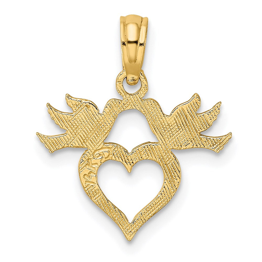 14K Gelbgold Herz mit Liebe Birds Charm