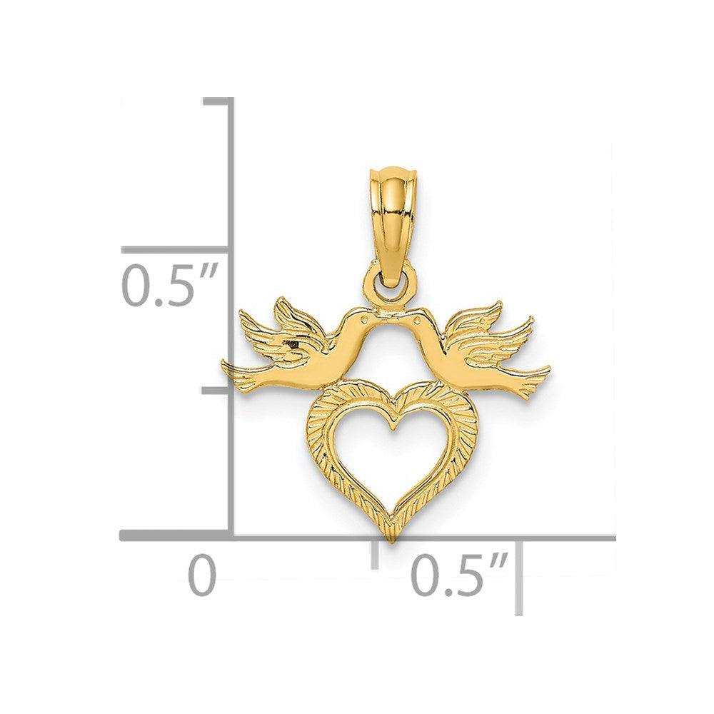 14K Gelbgold Herz mit Liebe Birds Charm