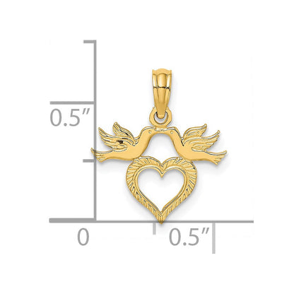 14K Gelbgold Herz mit Liebe Birds Charm