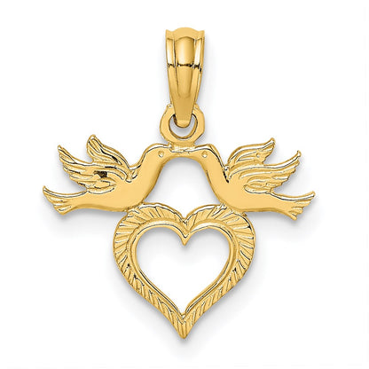 14K Gelbgold Herz mit Liebe Birds Charm