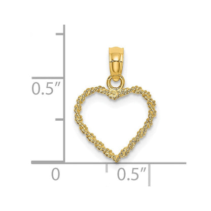 14K Gelbgold 3d Kordel Herz Anhänger