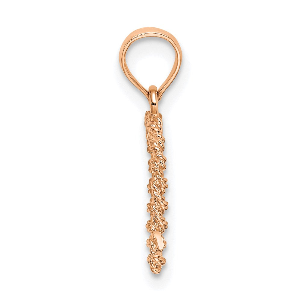 14K Roségold 3d Poliert Kordel Herz Anhänger