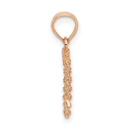 14K Roségold 3d Poliert Kordel Herz Anhänger