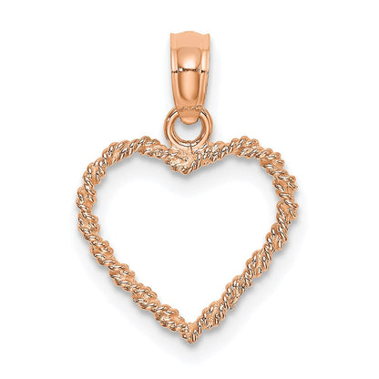 14K Roségold 3d Poliert Kordel Herz Anhänger