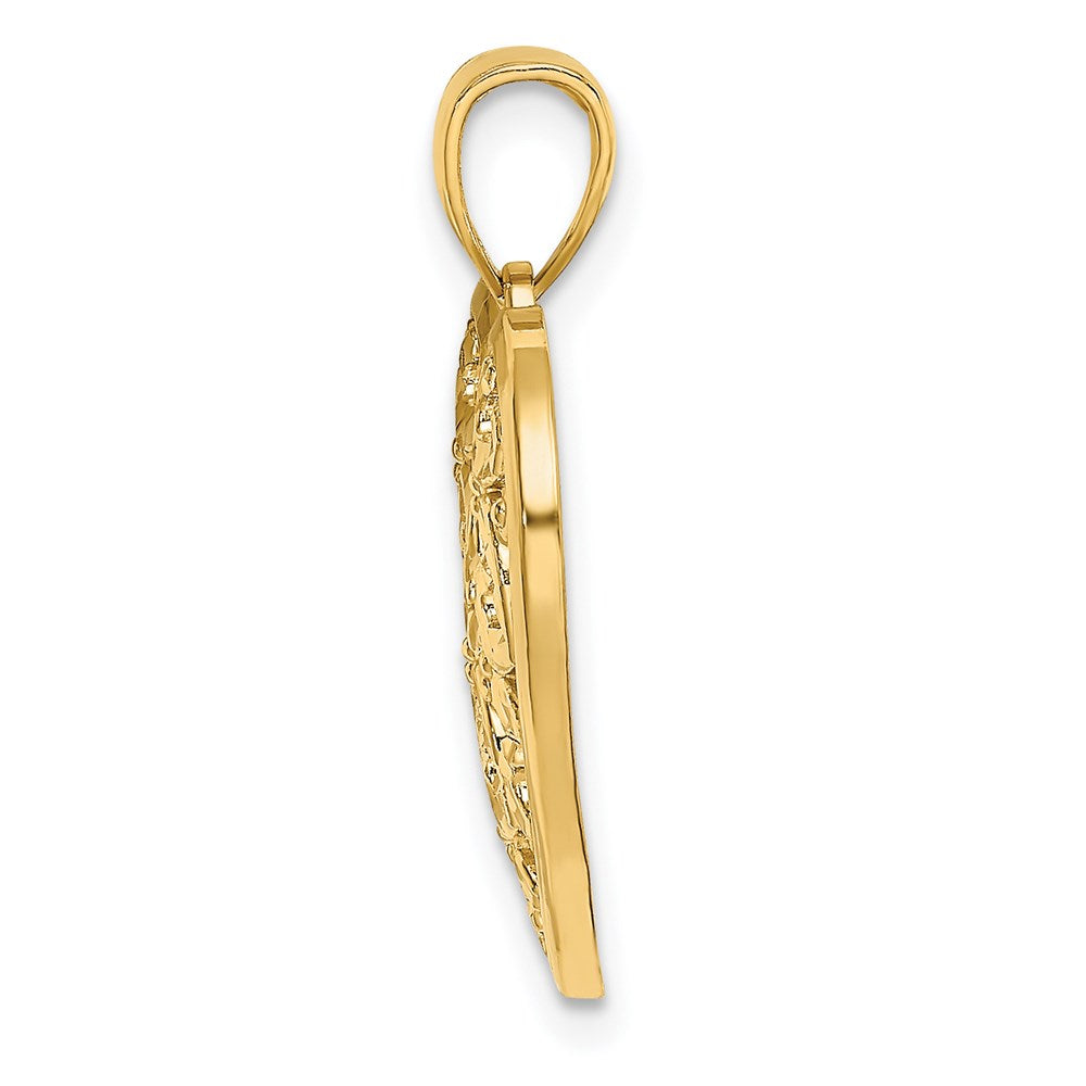 14K Gelbgold Diamantiert Herz Muster auf Charm