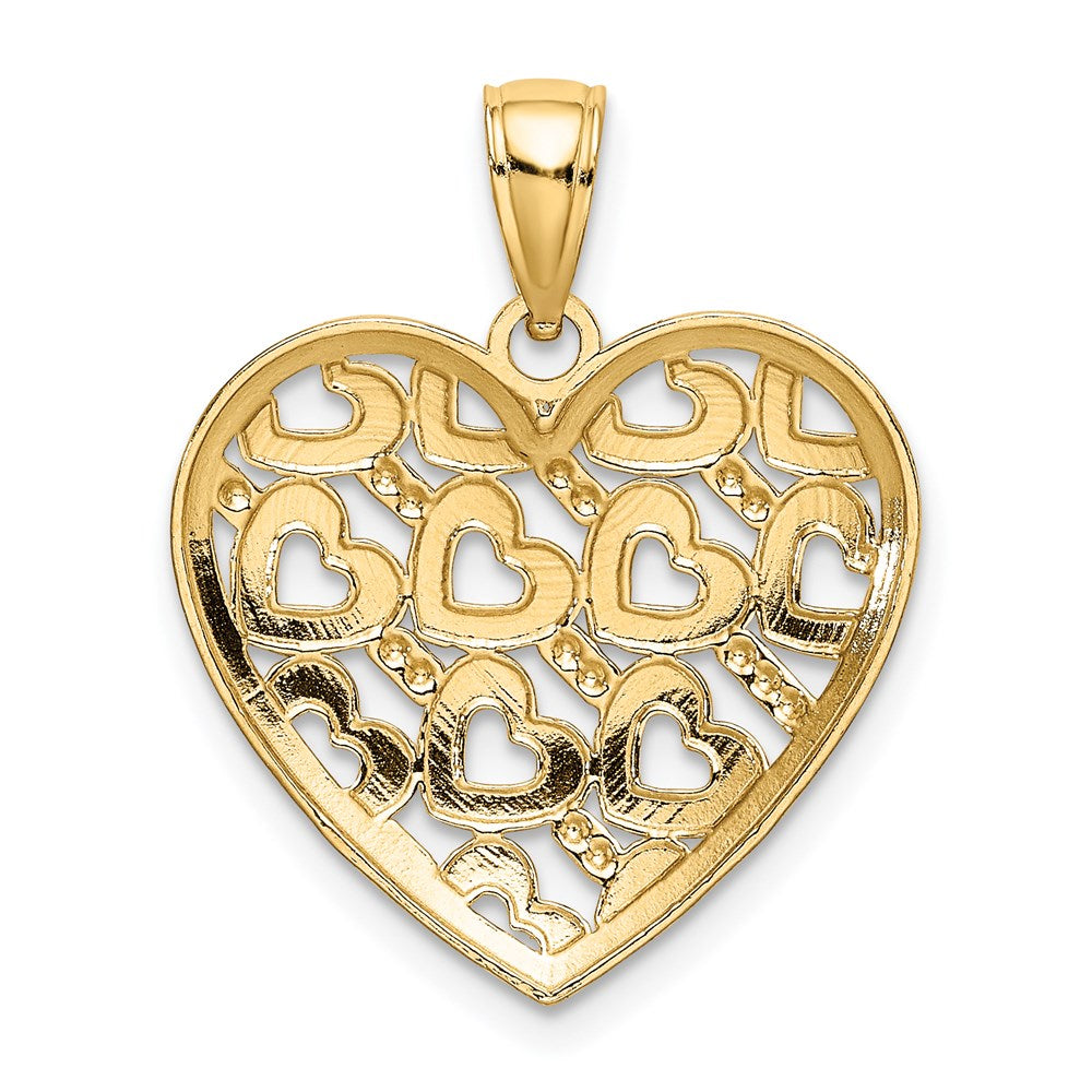 14K Gelbgold Diamantiert Herz Muster auf Charm