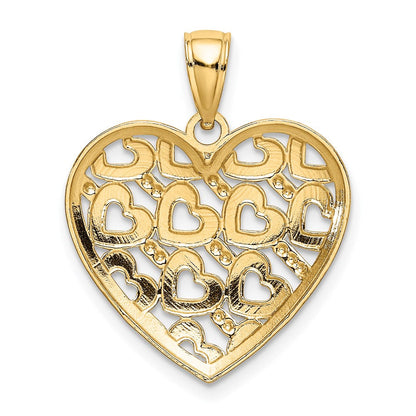 14K Gelbgold Diamantiert Herz Muster auf Charm