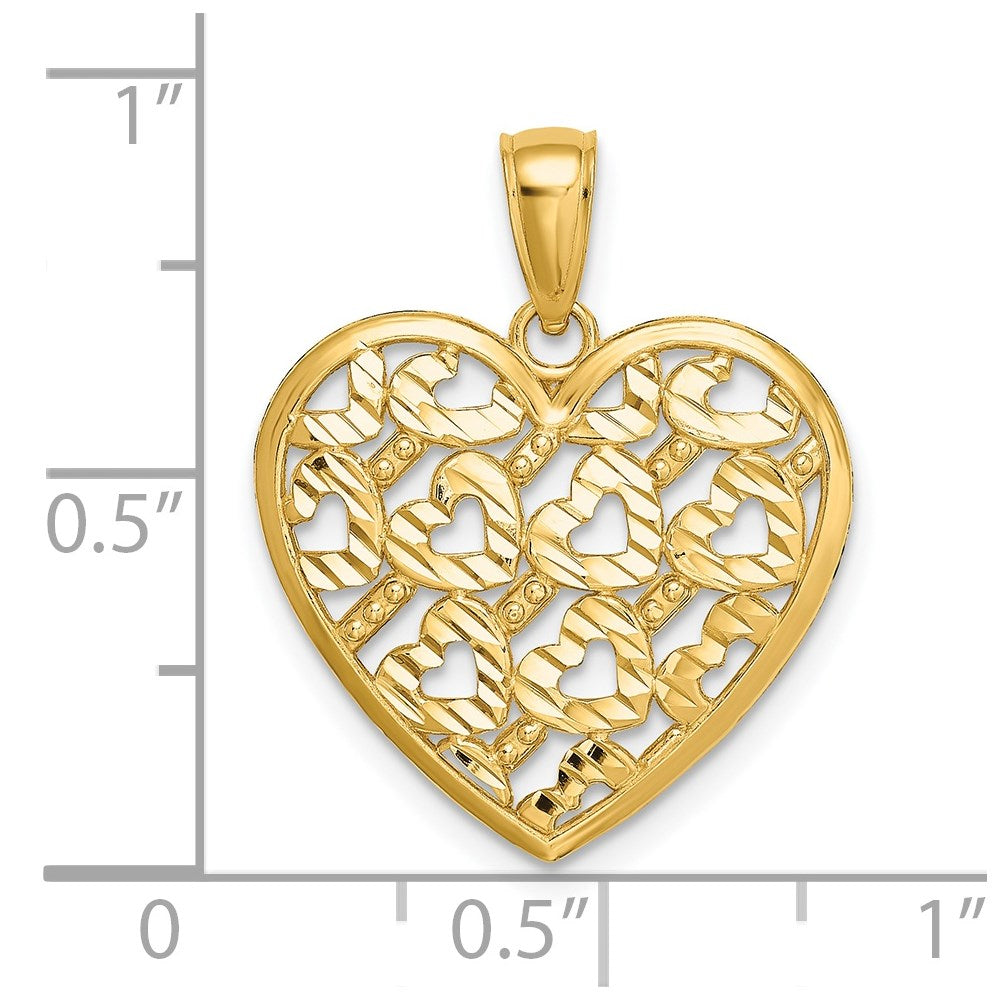 14K Gelbgold Diamantiert Herz Muster auf Charm