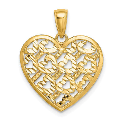 14K Gelbgold Diamantiert Herz Muster auf Charm