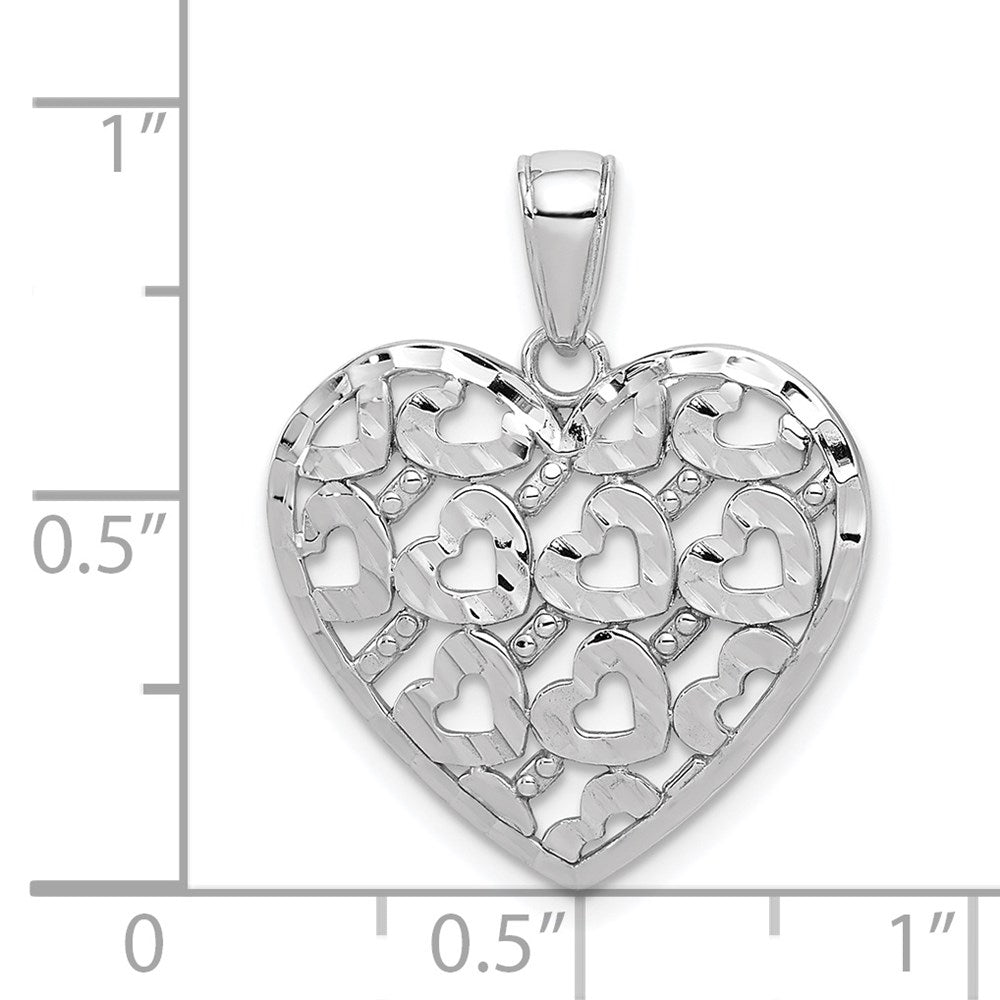 14K Weißgold Herzanhänger mit diamantgeschliffenem Herzmuster