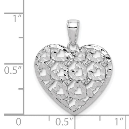 14K Weißgold Herzanhänger mit diamantgeschliffenem Herzmuster