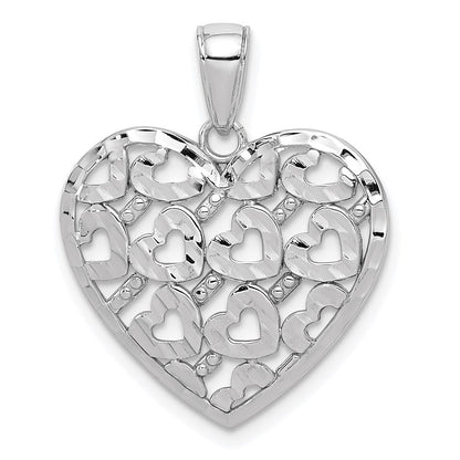 14K Weißgold Herzanhänger mit diamantgeschliffenem Herzmuster
