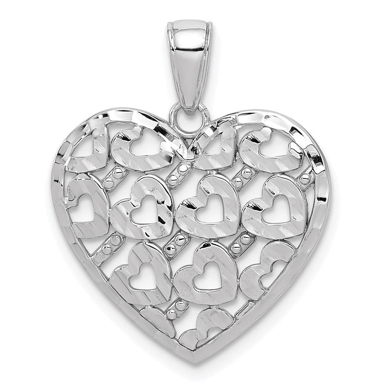 14K Weißgold Herzanhänger mit diamantgeschliffenem Herzmuster