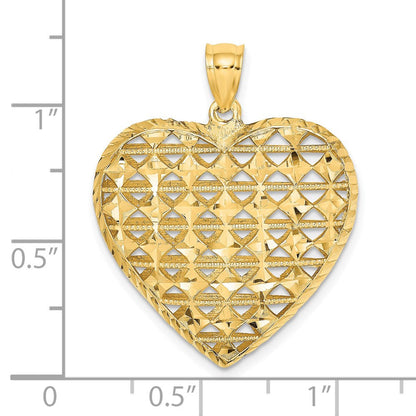 14K Gelbgold 3D-ausgeschnittener diamantgeschliffener Herzanhänger, gewölbt