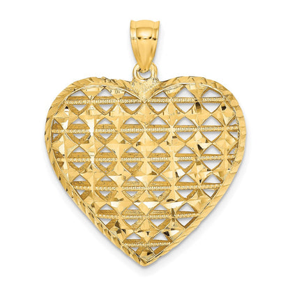14K Gelbgold 3D-ausgeschnittener diamantgeschliffener Herzanhänger, gewölbt