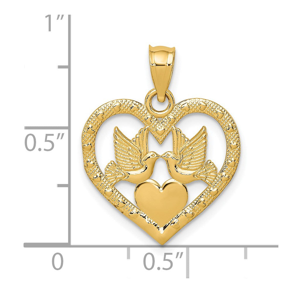 14K Gelbgold Doves in Herz Charm