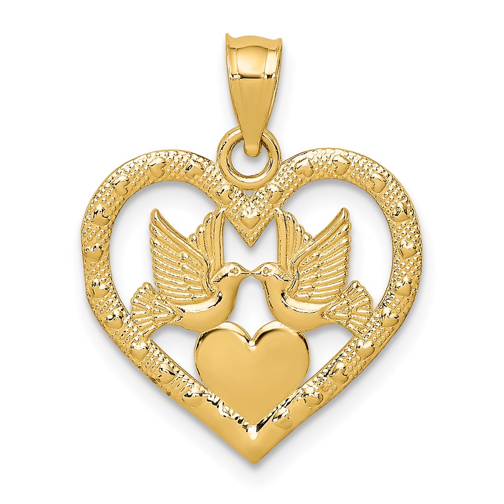 14K Gelbgold Doves in Herz Charm