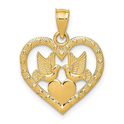 14K Gelbgold Doves in Herz Charm