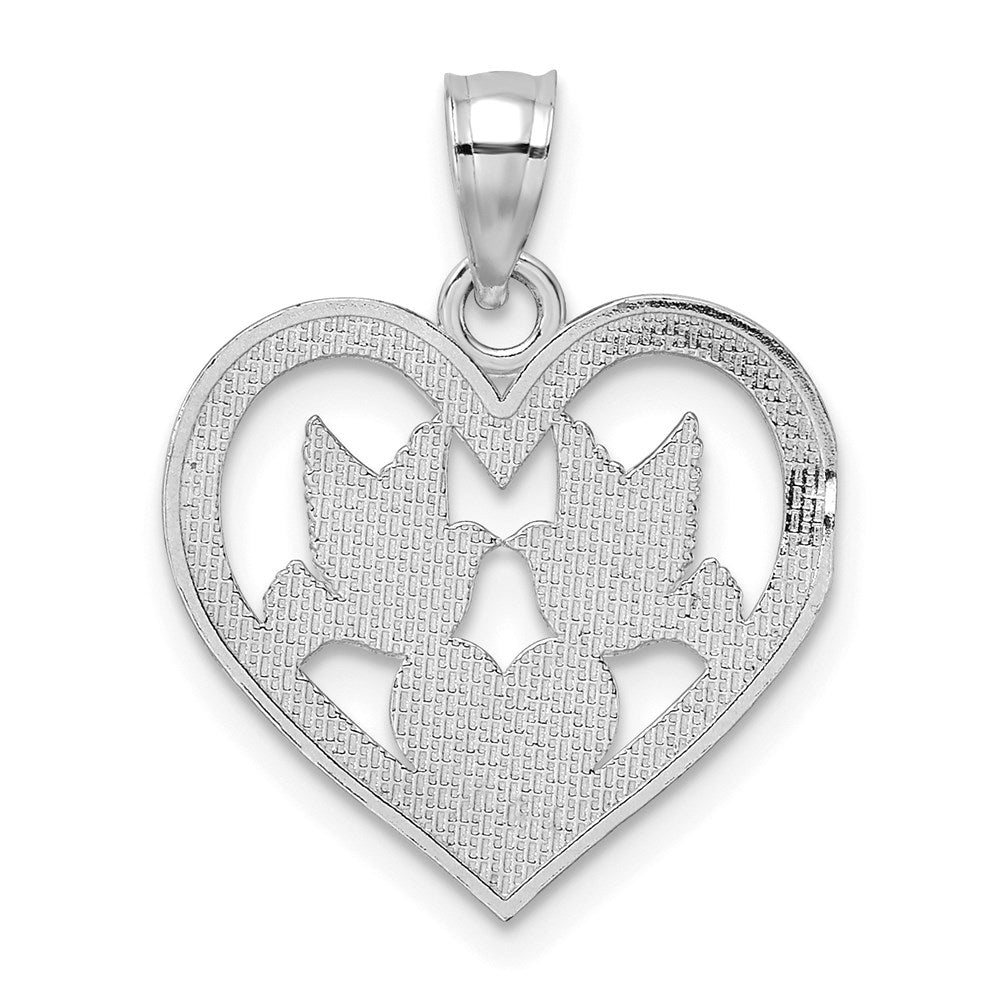 14K Weißgold Doves in Herz Charm