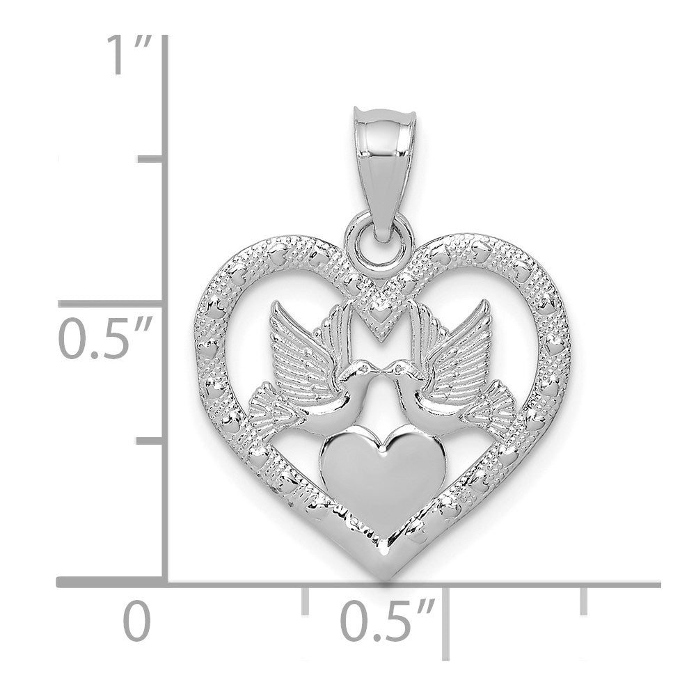14K Weißgold Doves in Herz Charm
