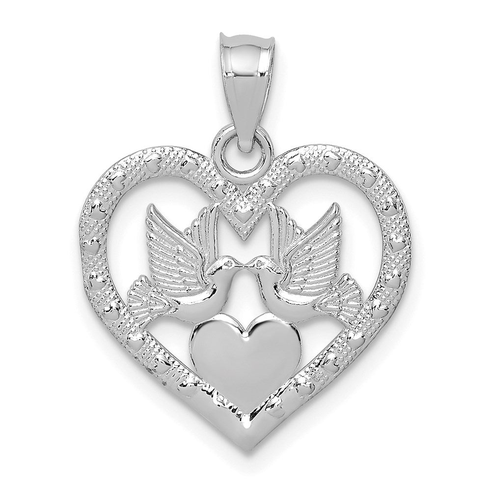 14K Weißgold Doves in Herz Charm