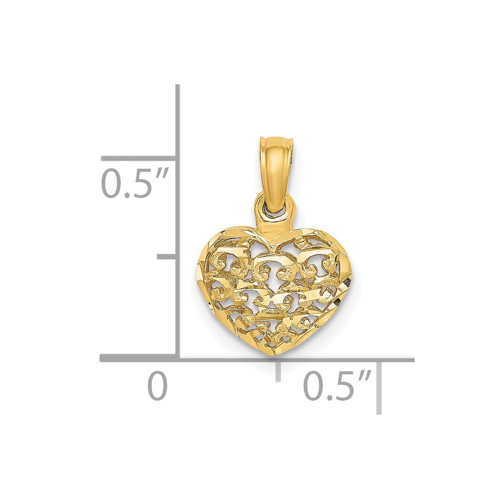 14K Gelbgold 3-d Diamantiert Mini Gewölbt Herz Charm