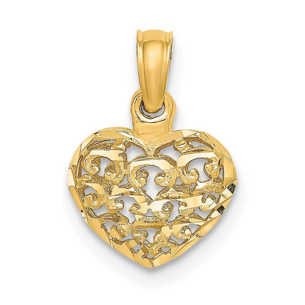 14K Gelbgold 3-d Diamantiert Mini Gewölbt Herz Charm