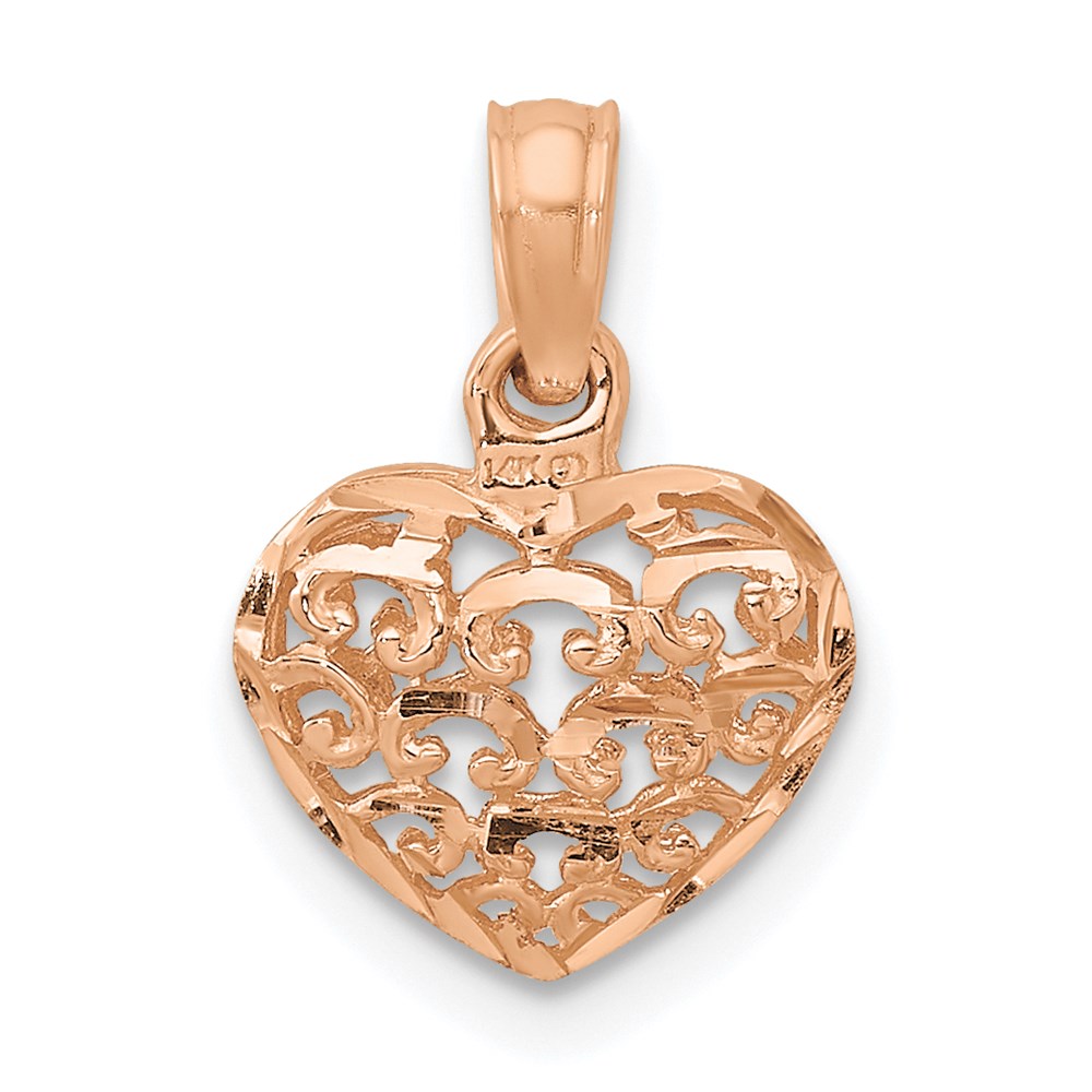14K Roségold Poliert 3-d Gewölbt Herz Anhänger