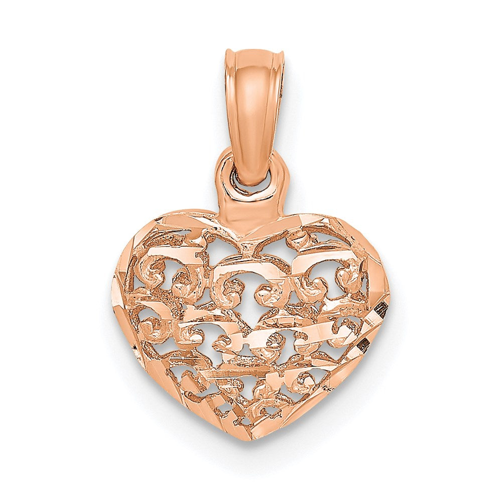14K Roségold Poliert 3-d Gewölbt Herz Anhänger