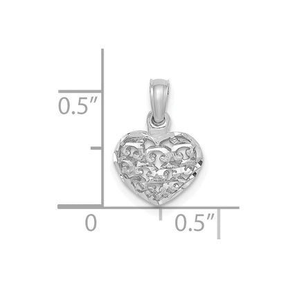 14K Weißgold 3-d Diamantiert Mini Gewölbt Herz Charm