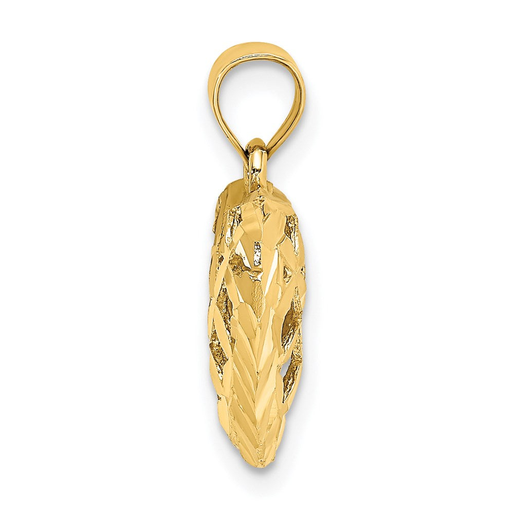 14K Gelbgold 3-d Diamantiert Filigran Gewölbt Herz Charm