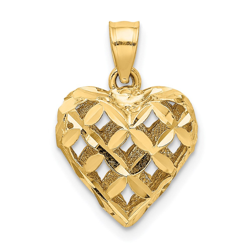 14K Gelbgold 3-d Diamantiert Filigran Gewölbt Herz Charm