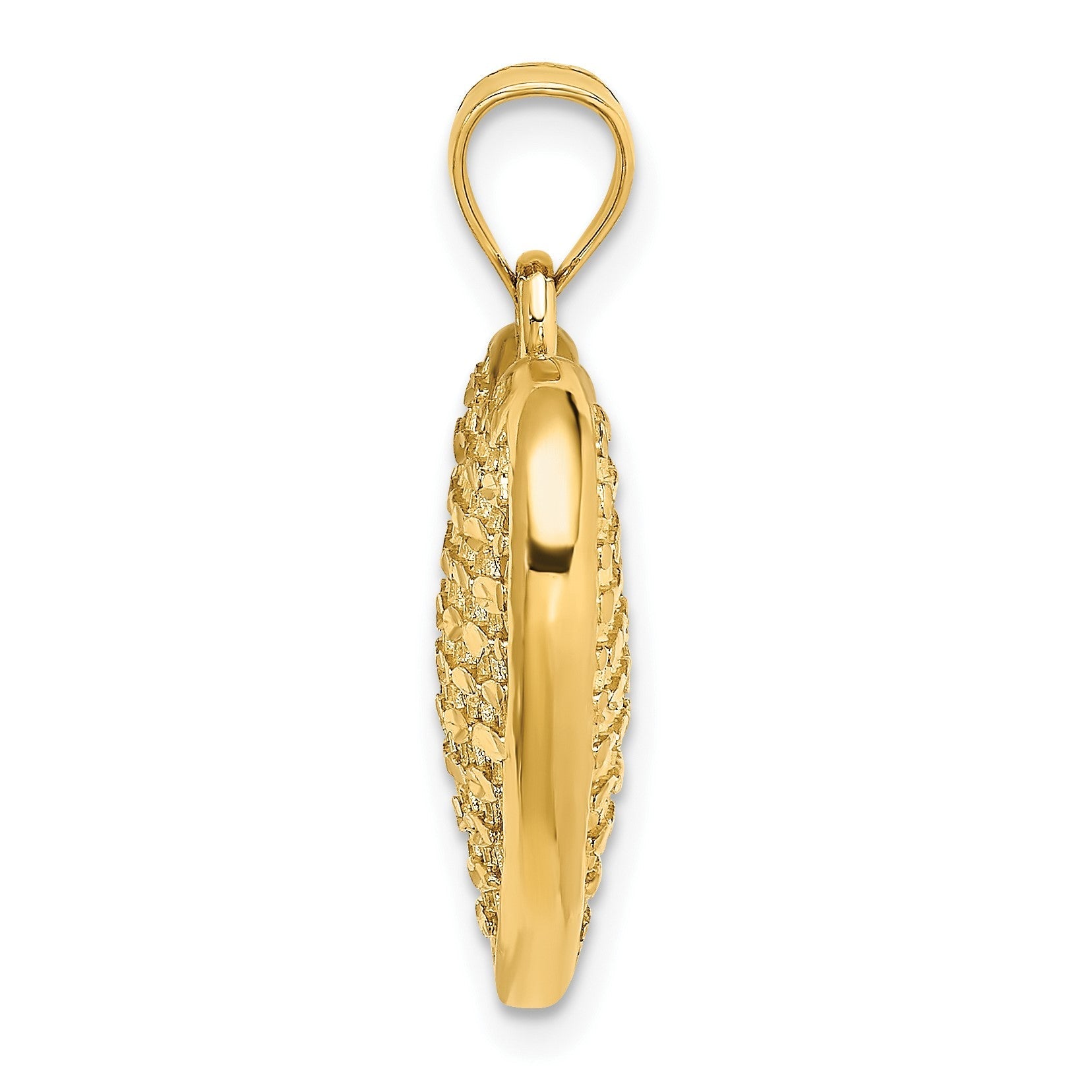 14K Gelbgold 3-D diamantgeschliffener gewölbter Herz-Charm