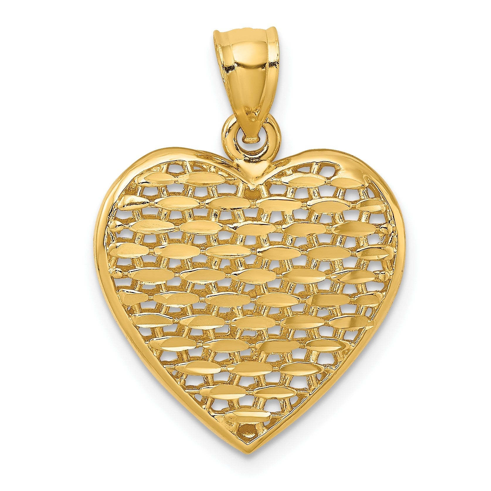 14K Gelbgold 3-D diamantgeschliffener gewölbter Herz-Charm