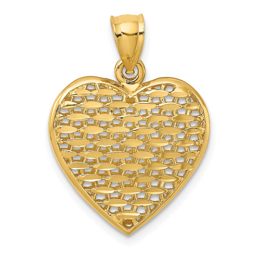 14K Gelbgold 3-D diamantgeschliffener gewölbter Herz-Charm