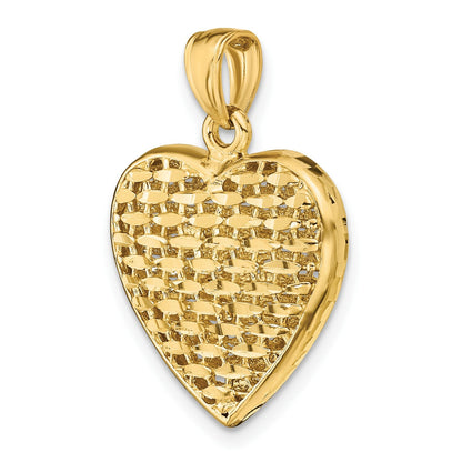 14K Gelbgold 3-D diamantgeschliffener gewölbter Herz-Charm