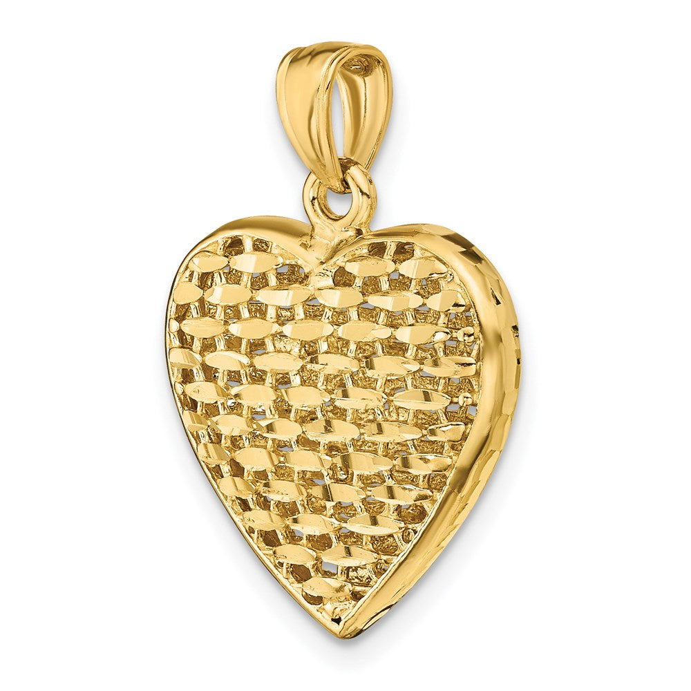14K Gelbgold 3-D diamantgeschliffener gewölbter Herz-Charm
