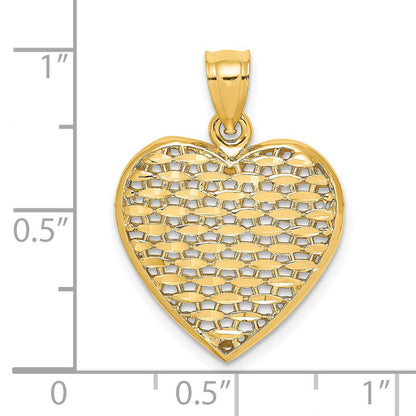 14K Gelbgold 3-D diamantgeschliffener gewölbter Herz-Charm