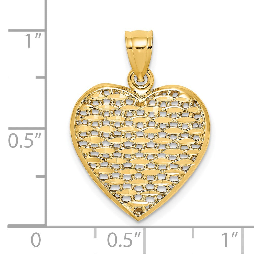 14K Gelbgold 3-D diamantgeschliffener gewölbter Herz-Charm
