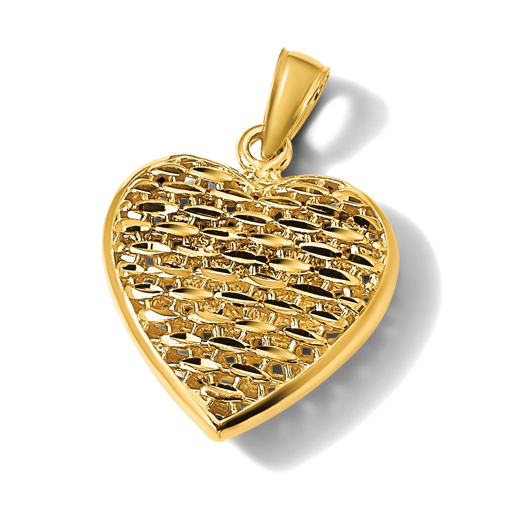 14K Gelbgold 3-D diamantgeschliffener gewölbter Herz-Charm