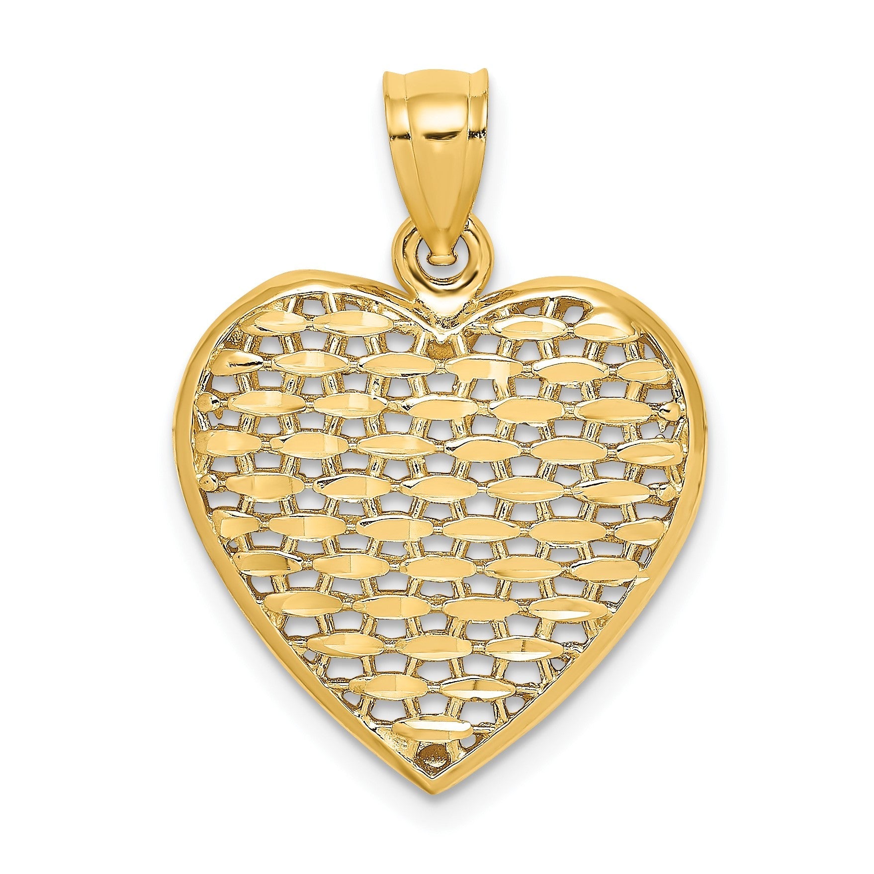 14K Gelbgold 3-D diamantgeschliffener gewölbter Herz-Charm