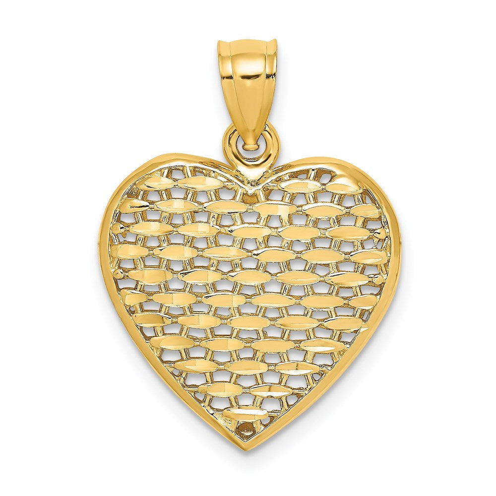 14K Gelbgold 3-D diamantgeschliffener gewölbter Herz-Charm