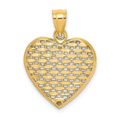 14K Gelbgold 3-D diamantgeschliffener gewölbter Herz-Charm
