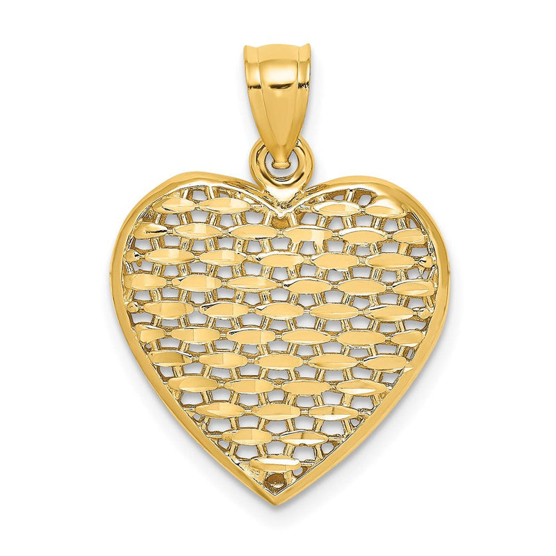 14K Gelbgold 3-D diamantgeschliffener gewölbter Herz-Charm