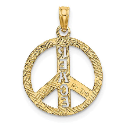 14K Gelbgold Flach Strukturiert Frieden Zeichen Charm