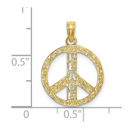 14K Gelbgold Flach Strukturiert Frieden Zeichen Charm