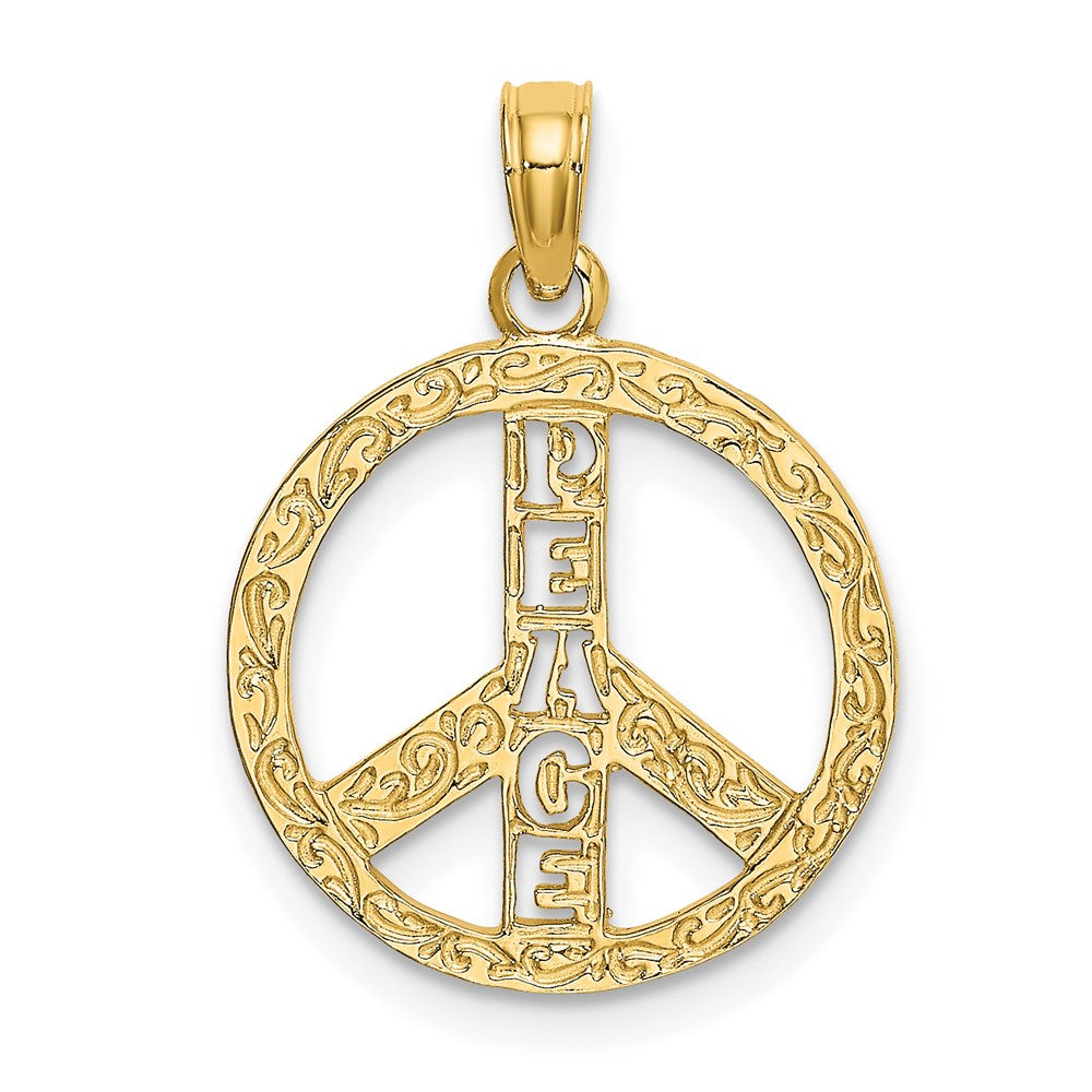 14K Gelbgold Flach Strukturiert Frieden Zeichen Charm
