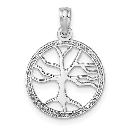 14K Weißgold Klein Baum Of Leben in Rund Rahmen Charm