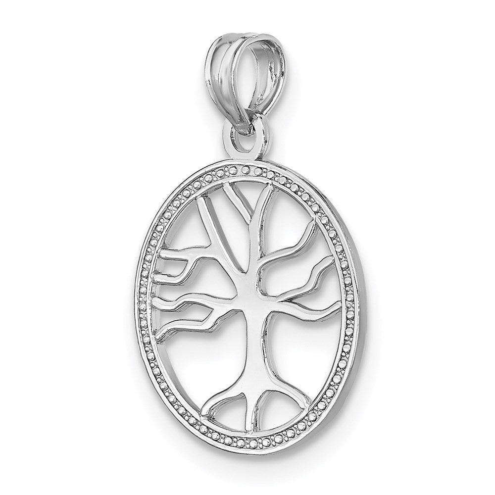 14K Weißgold Klein Baum Of Leben in Rund Rahmen Charm