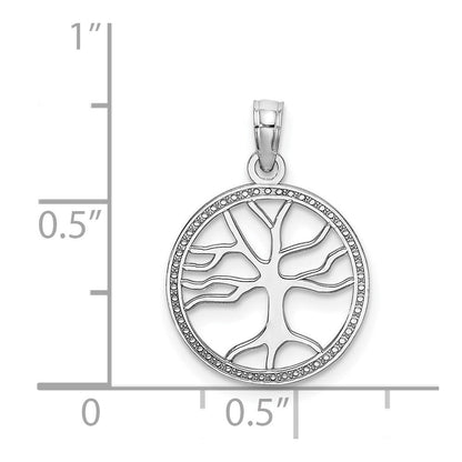14K Weißgold Klein Baum Of Leben in Rund Rahmen Charm